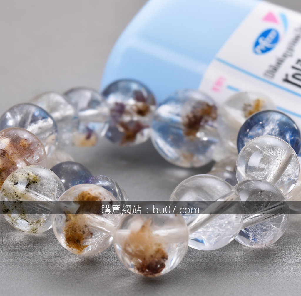 Macro crystal bracelet photography revealing natural bead details.
Subject: Plac